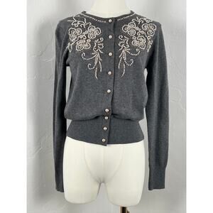FIELD FLOWER  Gray Vintage-Style Beaded Cardigan (Womens: XS)
